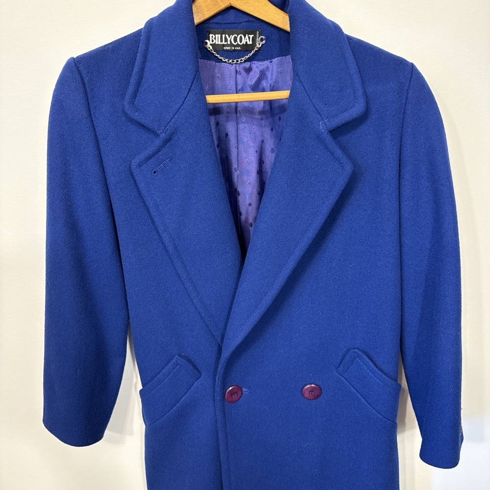 JACKET‎ WOOL PEACOAT WOMEN SMALL Billycoat VTG  100% Long Coat  HALF BACK BELT
